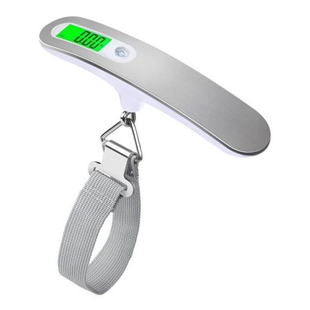 Elektronisk bagagevåg, ABS/rostfritt stål, LCD-display, grön bakgrundsbelysning, 50 kg, silver