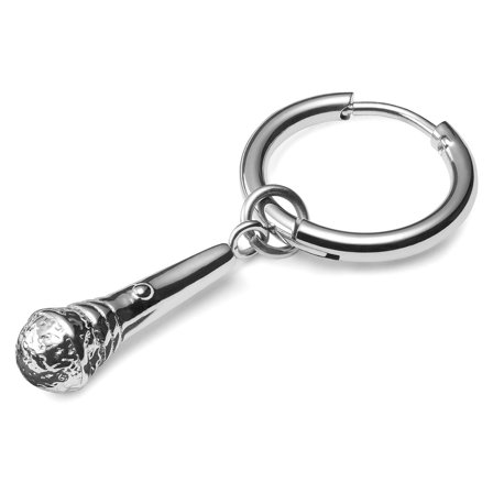 Sølvfarvet Drop Hoop Stålørering m. Mikrofon Vedhæng til mænd - Hoop øreringe m. vedhæng