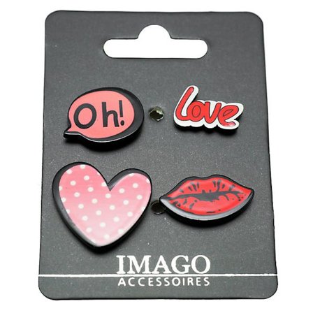 4 st Pins / Brosch / Knapp - Love, Oh, Hjärta & Läppar