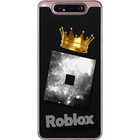 Kompatibelt Mobildeksel til Samsung Samsung Galaxy A80 Minimalistisk svart og sølvfarget Roblox-symbol med gylden krone og luksuriøs gamer-estetikk