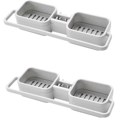 2 stk. Vask Organizer Oppbevaringshyller for Kjøkken, Svampholderhyller, Vannkran Svampholder, Oppvaskbørsteholder, Vask Avrenner Sett for V