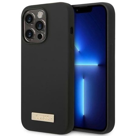 Guess GUHMP14LSBPLK iPhone 14 Pro 6.1" musta/musta kova kotelo Silikoninen logolevy MagSafe