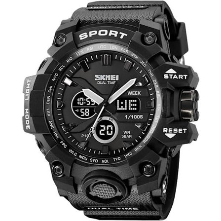 Digitalur Herre Sportsure Stort Ur Vandtæt Udendørs Stopur Armbåndsure til Mænd med LED Baggrundslys/Alarm/Dato