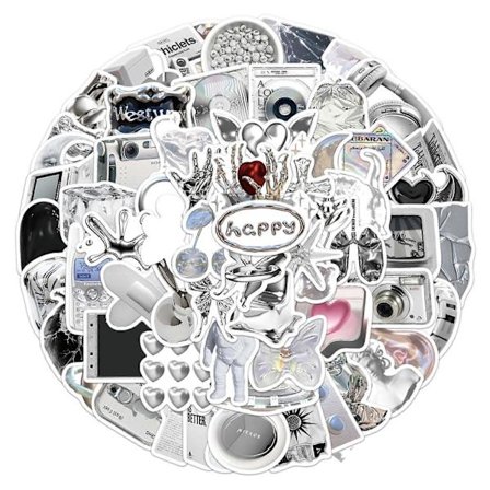 66 stk. Graffiti Klistermærker Forskellige Æstetiske Enkel Stil Sølvfarve Søde Mærkater DIY Vinyl Kunst Vandtæt Kuffert Laptop Vandflaske Guitar 