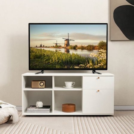 COSTWAY TV-kaappi 49" 2 laatikkoa, 4 lokeroa, säilytystila olohuoneeseen, makuuhuoneeseen, 108 x 39 x 50 cm