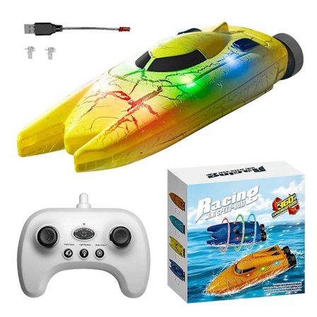 2,4 GHz fjernstyrt båt med LED-lys, enkel å bruke fjernkontroll for uanstrengt navigering. For basseng og innsjø