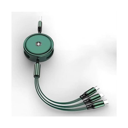3 i 1 Retractible opladningskabel Oplader til Iphone Type-c Micro USB--grøn