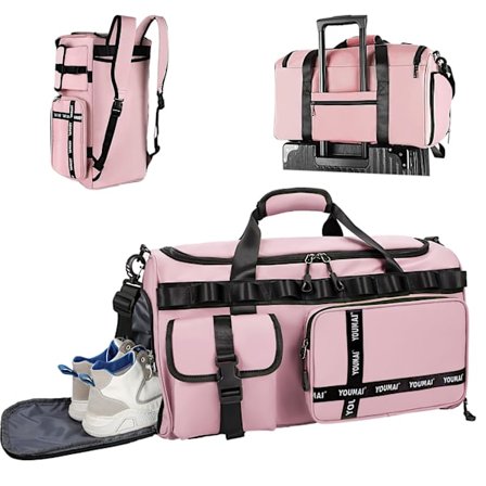 Gym Taske Sports Duffel Taske med Skorum Gym Duffel Taske Weekend Rejsetaske med Våd Lomme 2 i 1 Rygsæk Taske Stor Kapacitet (Pink)