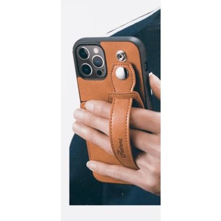 Nahkainen lompakkokotelo 'iPhone 14 Pro' hihnalla hyvän pidon ta Brown