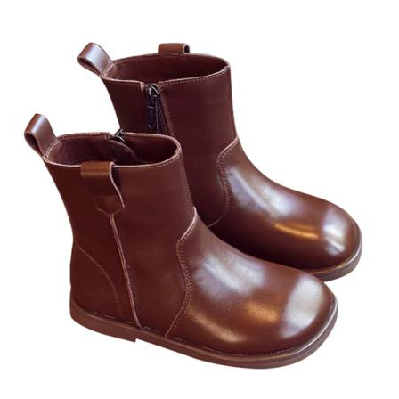 Modestövlar För Barn Rund Tå Sida Blixtlås Platt Kort Bootie