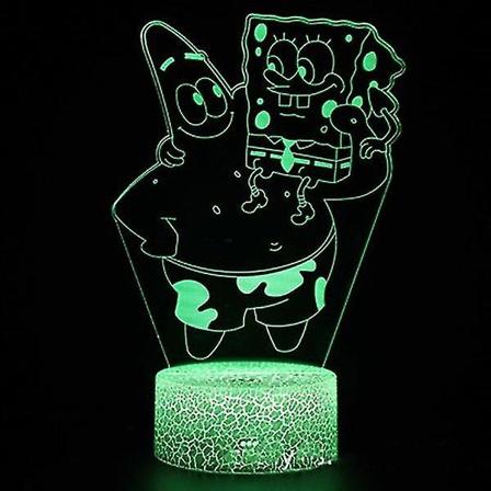 3D Touch-lampe for barn - nattlys med 7 farger og fjernkontroll - Spongebob og Minionene