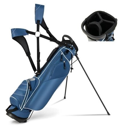 COSTWAY Portable Tripod Golf Bag - 4-vägsfack - 4 fickor med dragkedja - Kylväska - Dubbel axelrem - Regnskydd - Blå