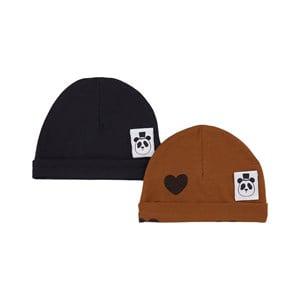 Mini Rodini 2-Pack Brown Basic Hearts Baby Beanies 40/42 cm - Headwear - 40/42 cm - Brown