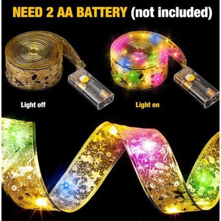 Bandljussträng LED Julgransdekoration Ljus Festlig Atmosfär Ljus Dubbellager Förgylld Satinband Koppartrådsljus