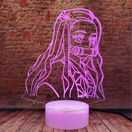 Demon Slayer Kamado Nezuko 3D Illusion Anime Natlampe LED Lampe 16 Farver RGB Fjernbetjening Værelsesindretning til piger Fest