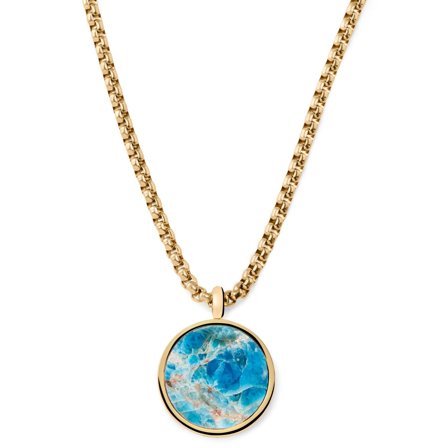 Orisun | Złocisty naszyjnik ze stali nierdzewnej z okrągłą zawieszką z apatytem dla mężczyzn - Stalowe naszyjniki