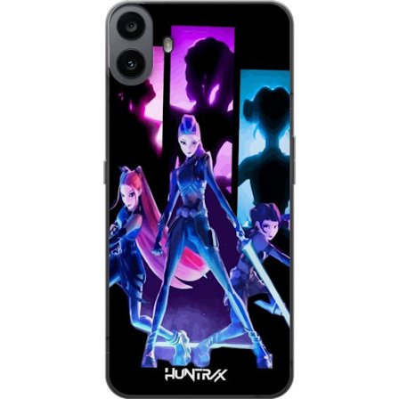 Yhteensopiva Puhelinkuori Nothing Nothing CMF Phone 1 Tulevaisuutta ennustava tyttöryhmän kuva, jossa on neonvaloja ja voimakkaita värejä sci-fi-e