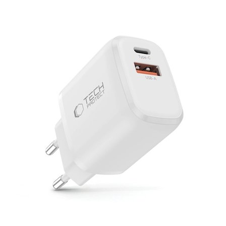 Tech-Protect Väggladdare Adapter USB-A/USB-C 20W - Vit