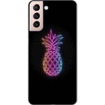 Kompatibelt Mobildeksel til Samsung Samsung Galaxy S21 Neonlysillustrasjon av ananas i fargerikt lys mot svart bakgrunn