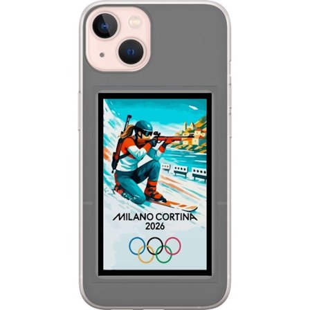 Kompatibelt Mobildeksel til Apple iPhone 13 Retroplakat Cortina Milano 2026 med fjell, vintersportsutøvere, italienske trikolor, Milano-katedralen og