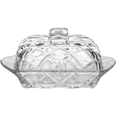 Smørskål i glas med låg, vintage smørskål, smørboks 16,8x11CM