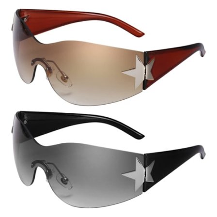 2 stk. Wrap Around Solbriller, Rimless Y2K Solbriller Retro Cykling