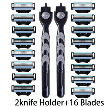 3-lagers rakblad, manuell rakapparat för män i rostfritt stål, retro våt rakapparat, återanvändbar rakhyvel 2 hållare 16 blad