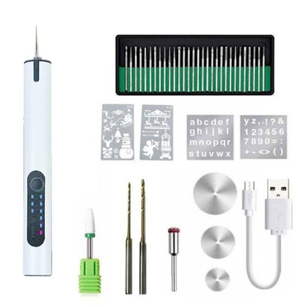 Træbearbejdningsgraverings Pen Mini Trådløs Boremaskine HVID