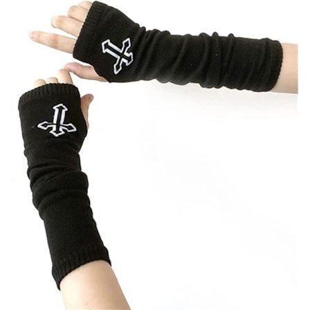 Randiga armvärmare, fingerlösa halvlånga, 32 cm ärmar