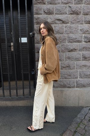 Claire Rose x NA-KD Embroidery Trousers - Sommersæt - Råhvid - EU 44