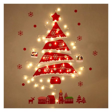 90 cm/3 fot stort juletre med lys for vegg, 40 varmhvite LED-lys, batteridrevet hengende juledekorasjon for vegg, treropestige for soverom