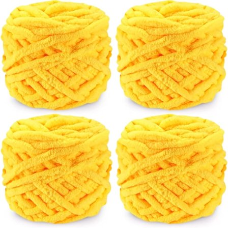 Stickgarn 4 x 100g Flerfärgad Stickgarn för Virkning, Mjuk Tjock Garn, Gul