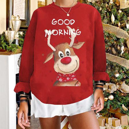 Dam Baggy Xmas Toppar Crew Neck Fleece Letter Printed Sweatshirt