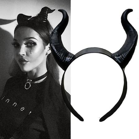 Naisten musta kuningatar noita demonin sarvet päähine cosplay-juhla-asu hiuspanta (FMY) Black 1pc