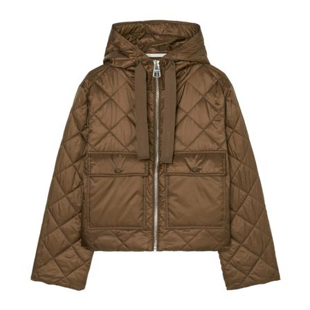 Marc O'Polo, Hooded quilted jacket, cropped fit Brązowy, Kobieta, Rozmiar: S