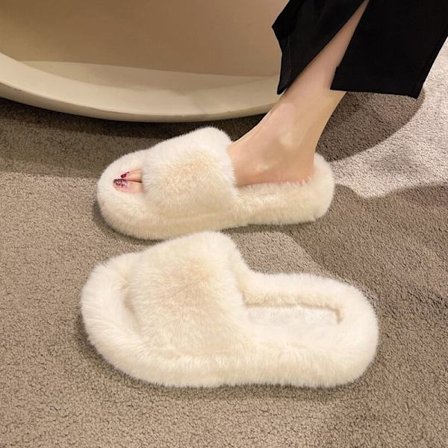 Dame Fluffy Slippers Vinter Pels Rutsjebaner Varm Flip Flop