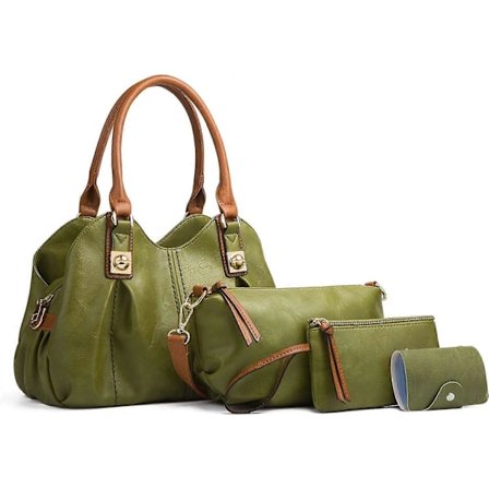 Retro Damväska Vattentät Axelremsväska Mjuk Läder Clutch Väska Axelväska Axelremsväska 4-pack för Resa Arbete Shopping Tote Väska, Grön