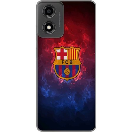 Kompatibelt Mobildeksel til Motorola Moto E14 FC Barcelonas klubbemblem i ild og røyk, dramatisk fotballillustrasjon for fans, sportsplakat og mobild
