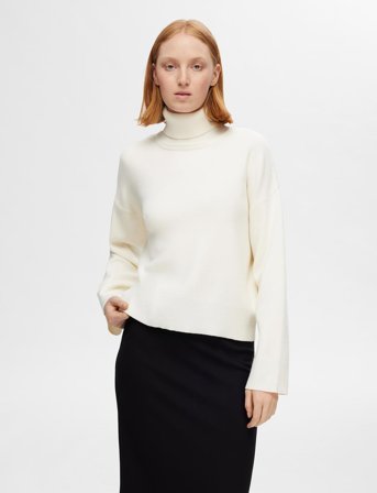 Selected Slfkamma Ls Knit Roll Neck Noos - White - XXL