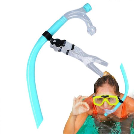 Træningssvømmesnorkel til voksne unisex - flydende silikone mundstykke, justerbar rem, drejeligt hovedbånd, cyanblå (FMY)