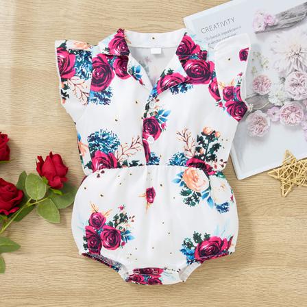 Toddler Sets Leopardmönstrade Kortärmade Romper Print Rosett S