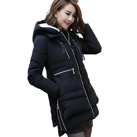 Dame Vinter Casual Løs Varm Tykk Foret Jakke Hette Genser Brød Stil Glidelås Frakk