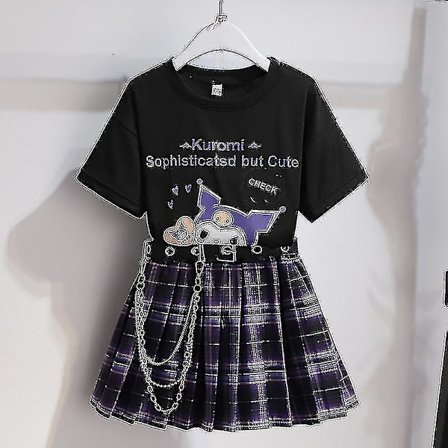 Sanrios Cartoon Kawaii Piger Vit T-shirt Kostume Kuromi Sød Sommer Kortærmet College Jk Uniform Skjørt Børn Fashionable Skjørt Kuromi2