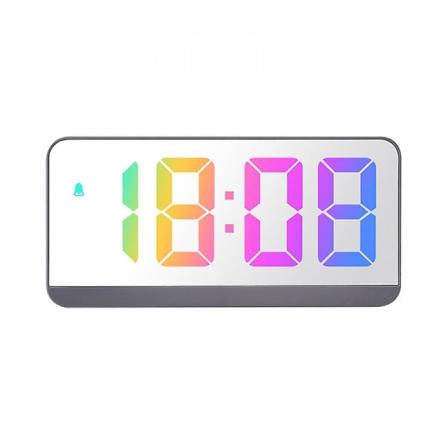Digital väckarklocka, led spegeldisplay väckarklocka, temperaturdisplay, lämplig för sovrum, hem, kontor - färgade siffror vit