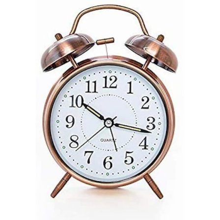 [högt ljud för djupsovande] 4-tums väckarklocka med dubbelklocka med bakgrundsbelysning, batteridriven, högt larm med retrostil (rödbrun)