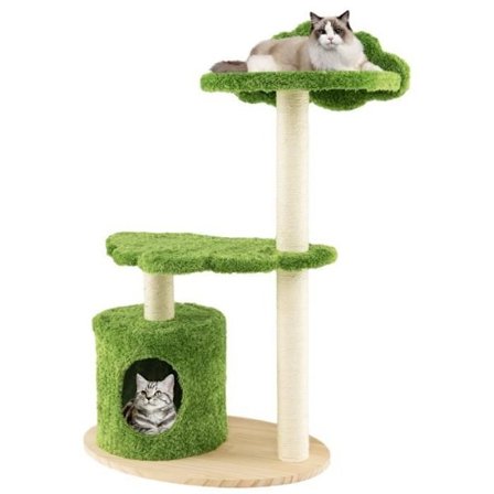 COSTWAY 97 CM träkattträd - skrapstolpe, lägenhet, plattform, abborre, avtagbar kudde - Cat Activity Tower