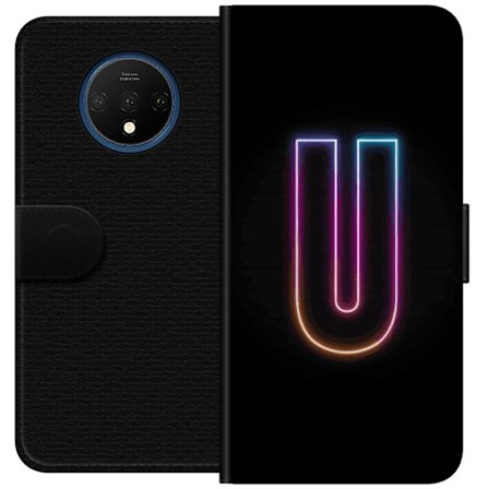 Kompatibel Tegnebogsetui til OnePlus OnePlus 7T Minimalistisk neonbogstav U i farverig lyseffekt mod sort baggrund