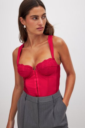 NA-KD Korsett med bygel och spets - Korsetter & bustier - Röd - EU 70B