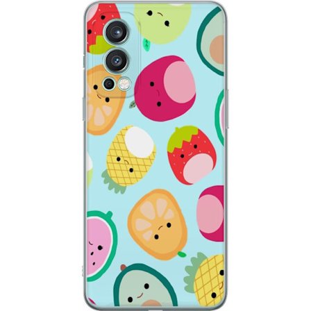 Kompatibel Mobilcover til OnePlus Nord 2 5G Mønster af kawaii frugter som jordbær citron ananas og avocado på lyseblå baggrund