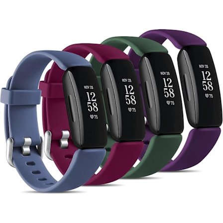 [4-pack] Kompatibelt med Fitbit Inspire 2 armband för kvinnor och män, mjukt silikonarmband för Inspire 2 fitness tracker, plommon/grön/blågrå/fuchsia
